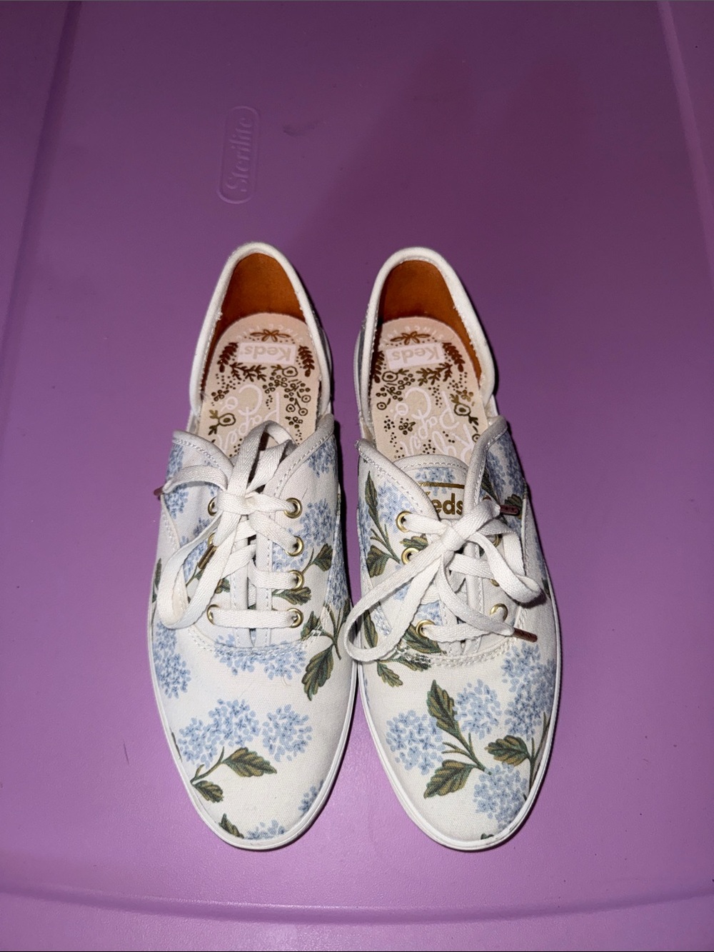 Keds Rifle Paper Co. Floral Canvas Sneakers in White and Light Blue